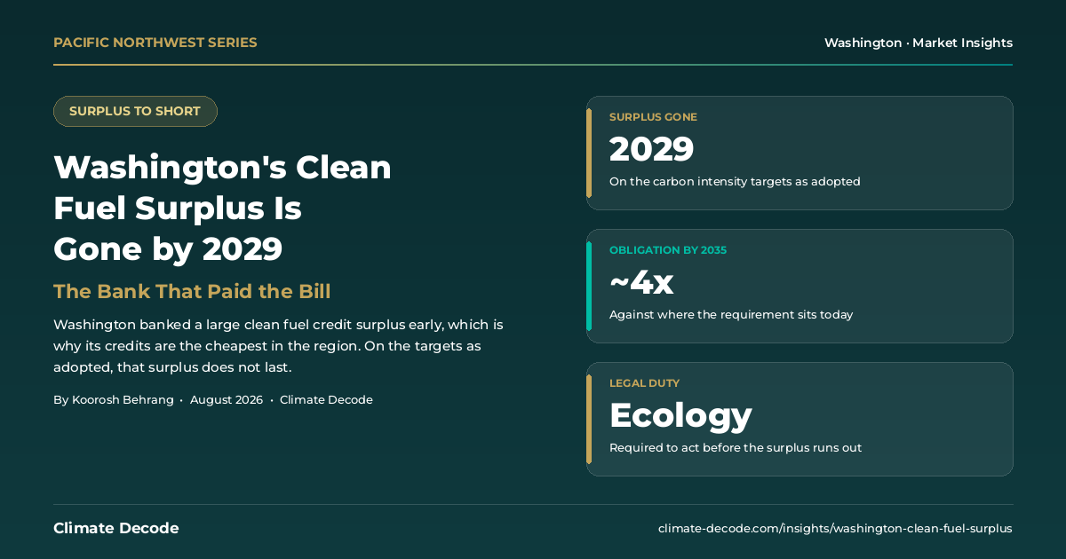 Washington&rsquo;s clean fuel surplus is gone by 2029
